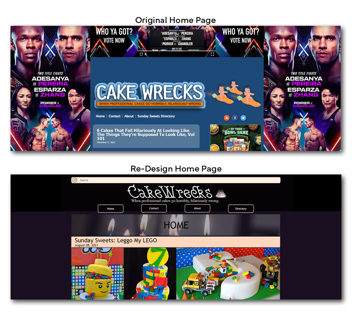 Original home page vs re-designed home page
