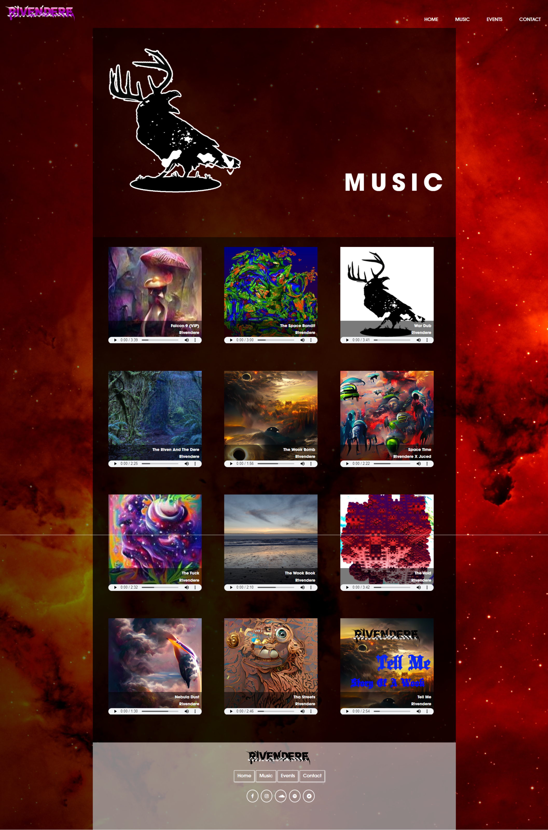 Screenshot of music desktop page of Rivendere site