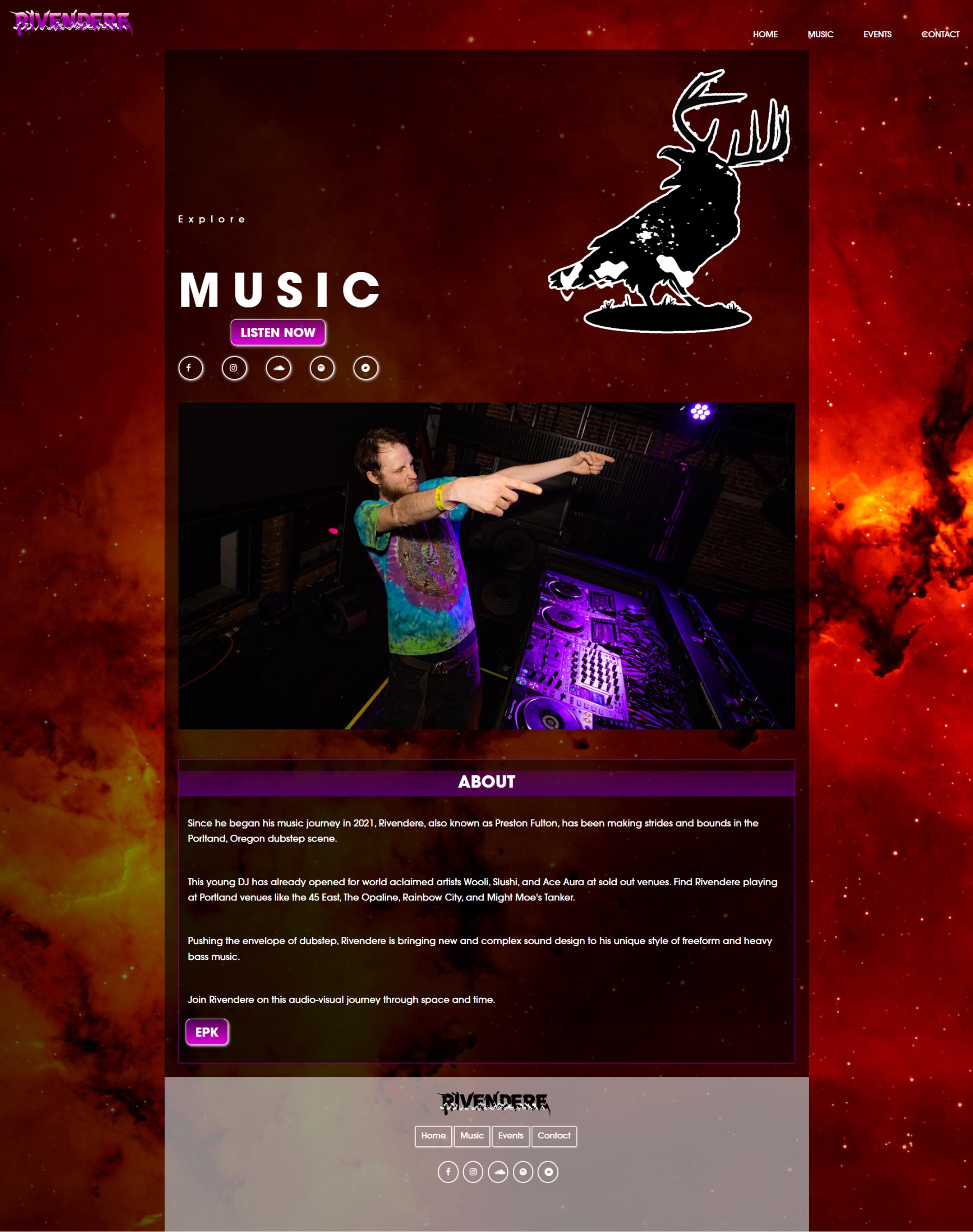 Screen capture of website with red background